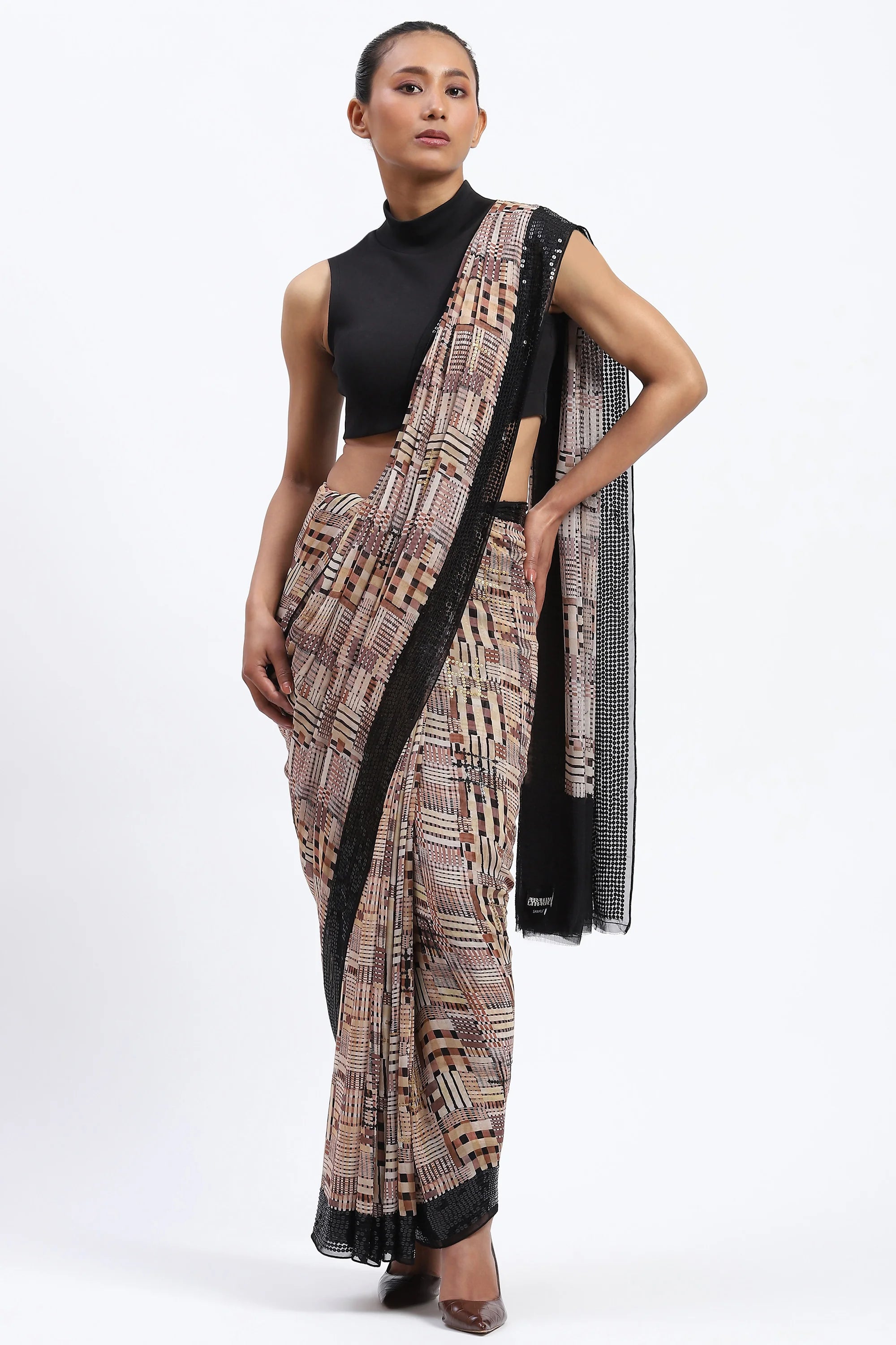 Handpainted Checks Sari