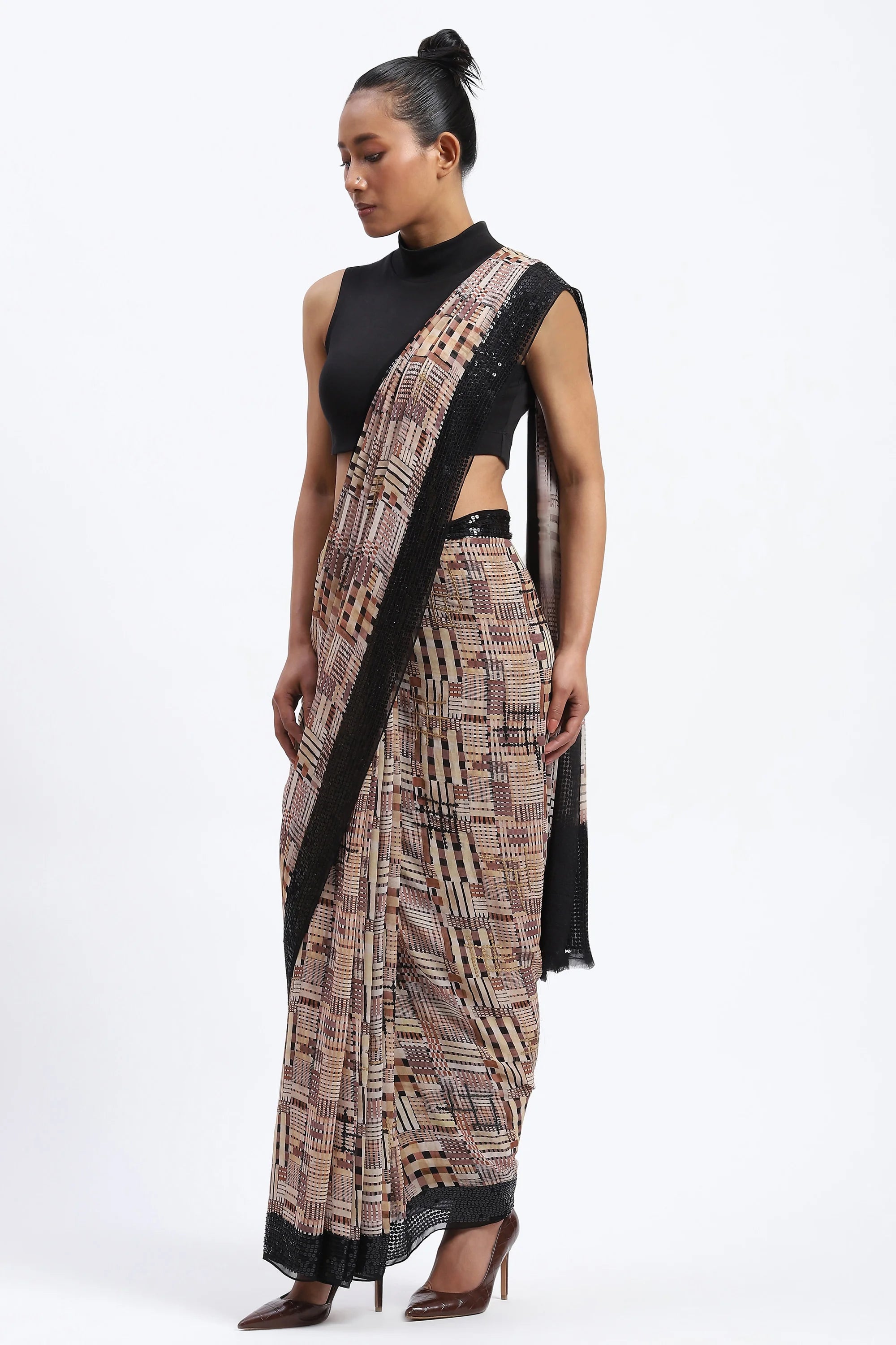 Handpainted Checks Sari