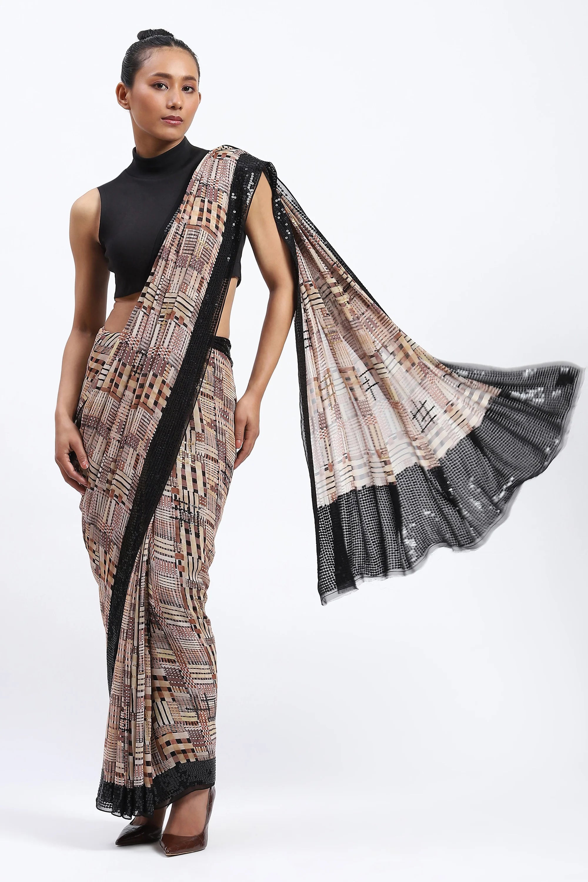 Handpainted Checks Sari
