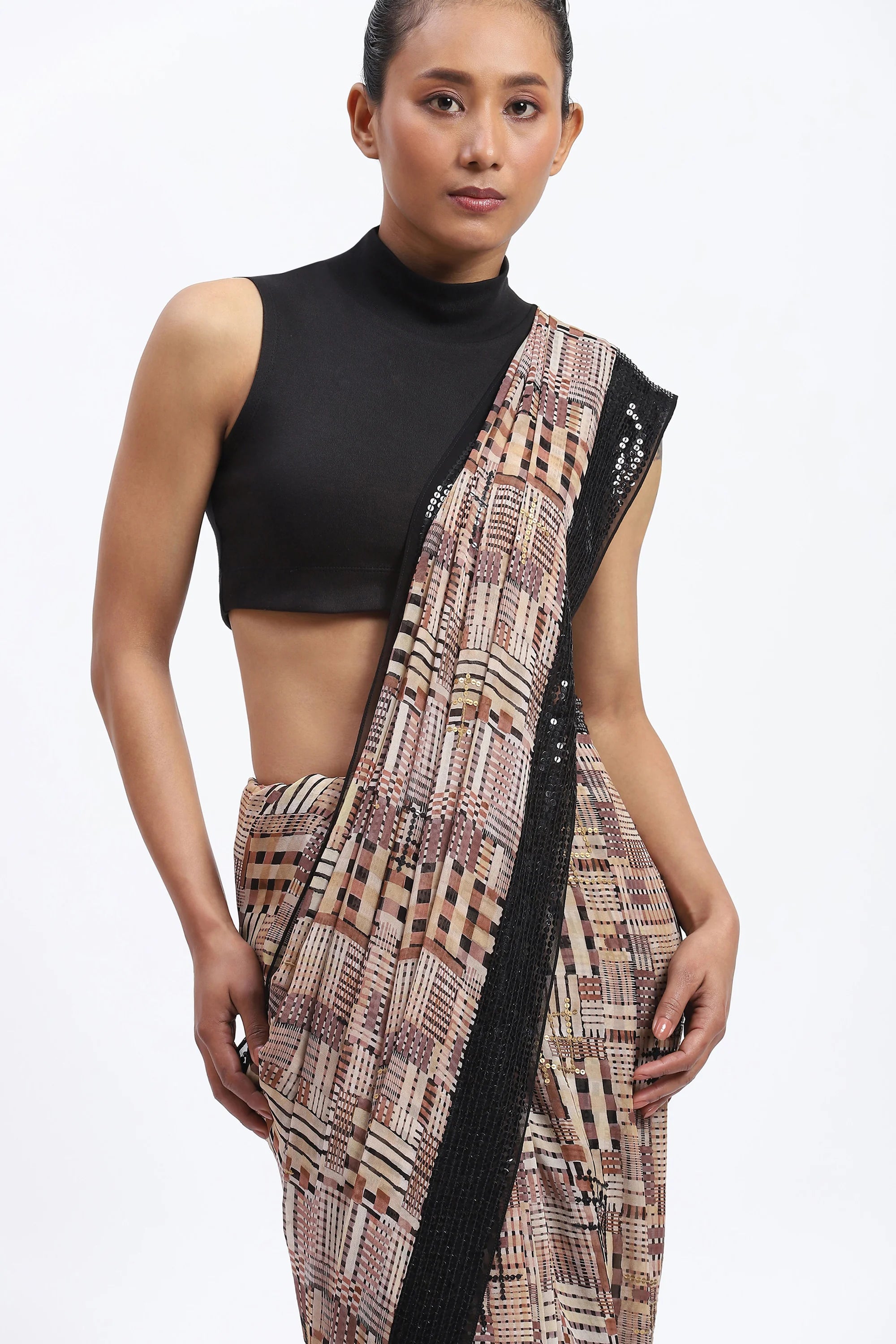 Handpainted Checks Sari