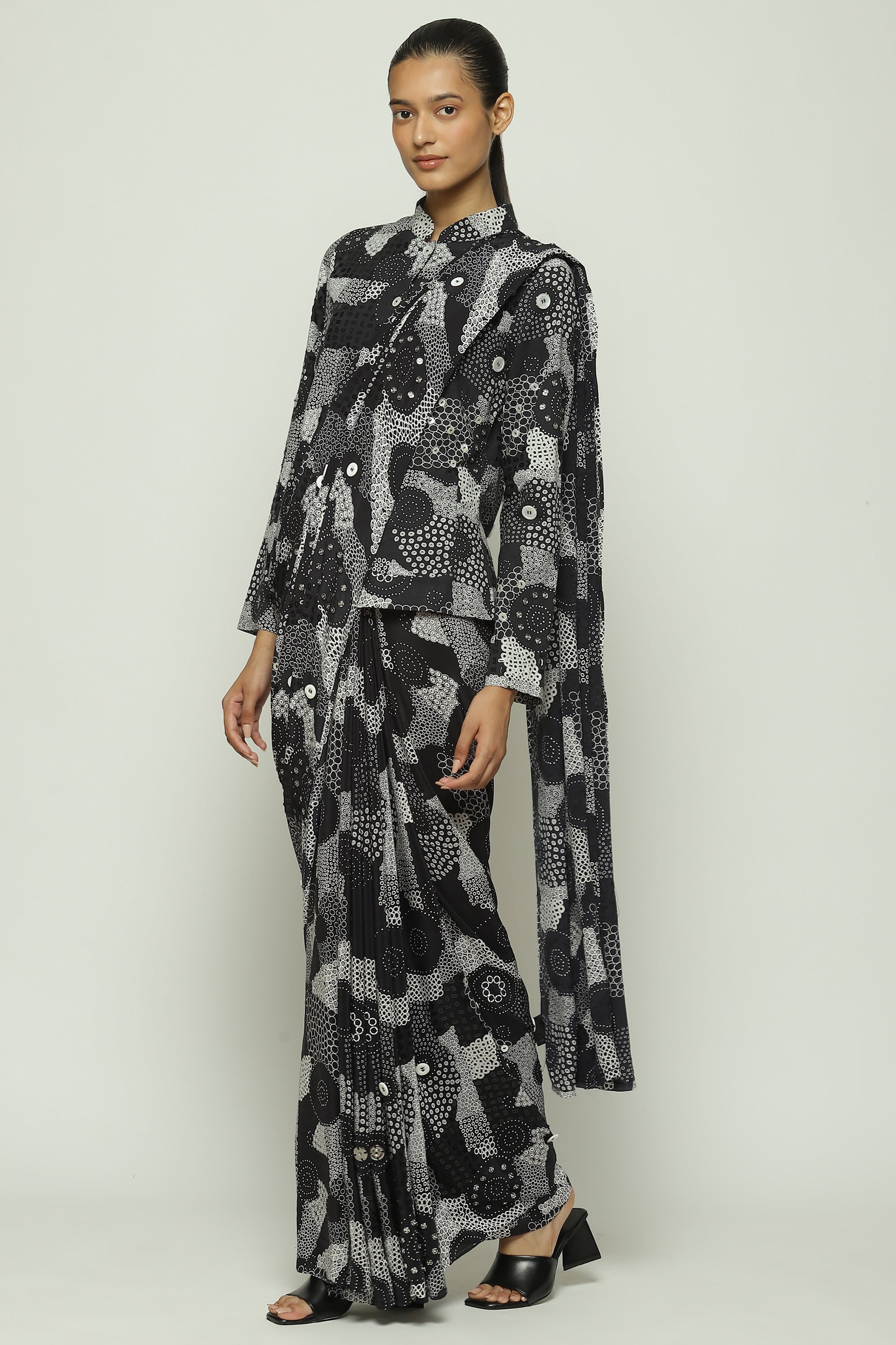 Multi Dots Black Sari